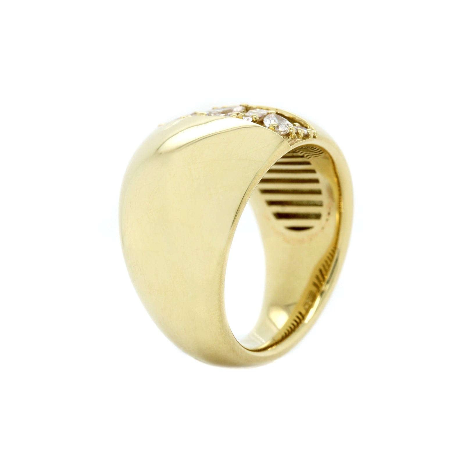18K Yellow Gold Pear Shaped and Baguette Diamond Dome Ring