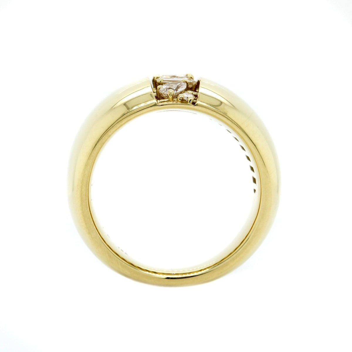 18K Yellow Gold Pear Shaped and Baguette Diamond Dome Ring