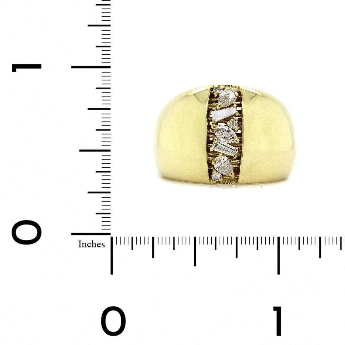 18K Yellow Gold Pear Shaped and Baguette Diamond Dome Ring