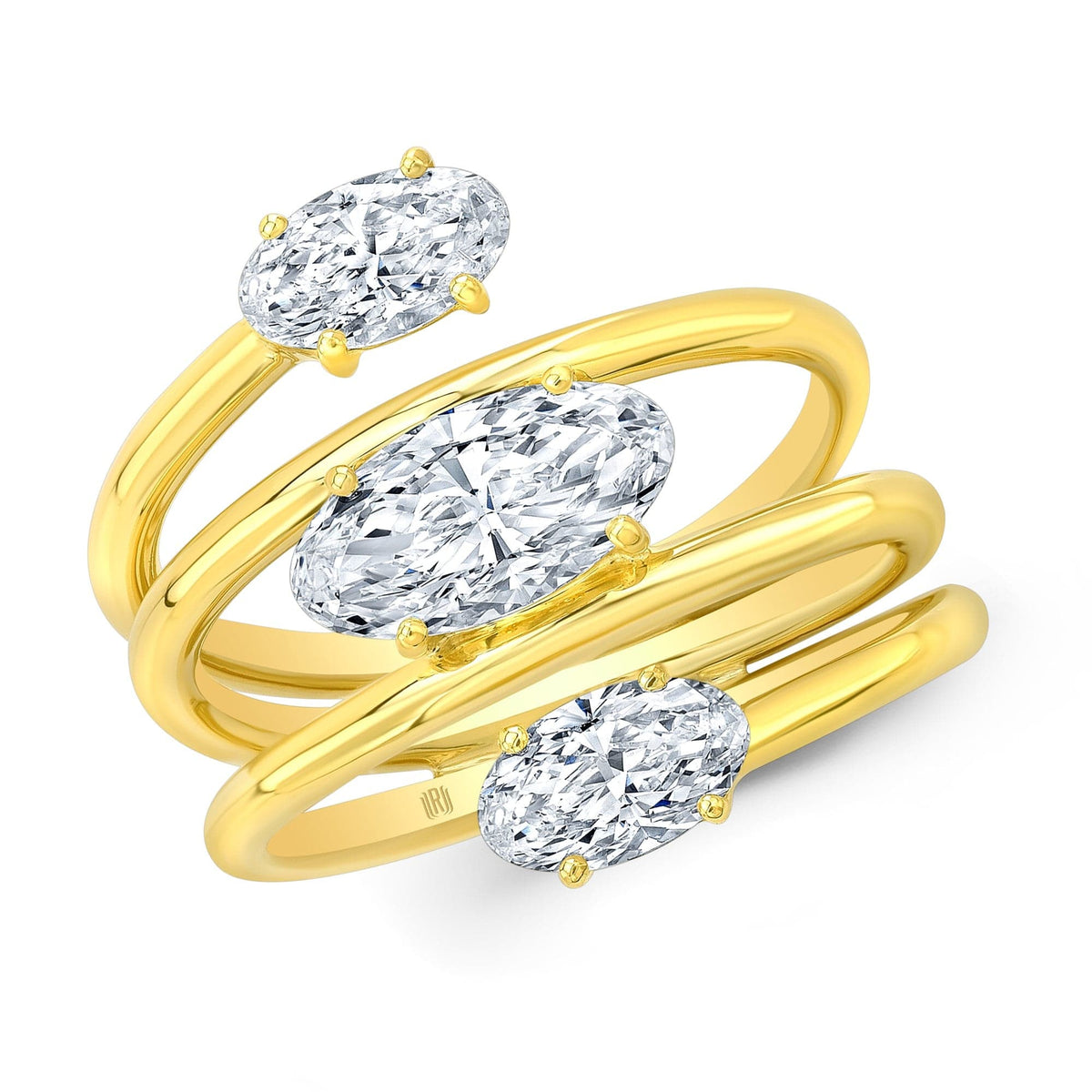 18K Yellow Gold Multi Row Oval Diamond Ring