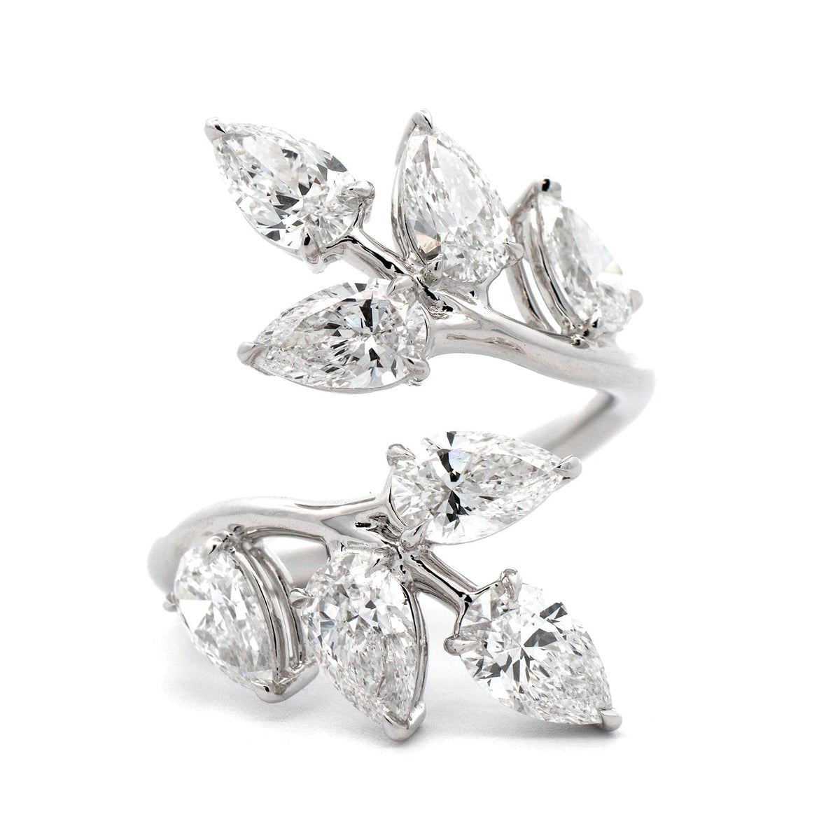 18K White Gold Diamond Bypass Vine Ring