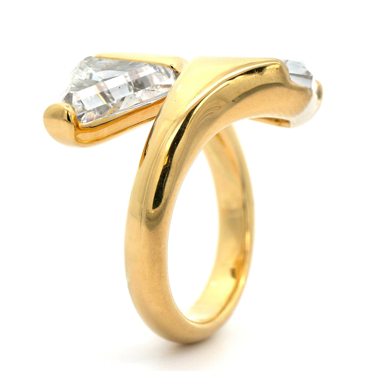 18K Yellow Gold Trillion Diamond Bypass Ring