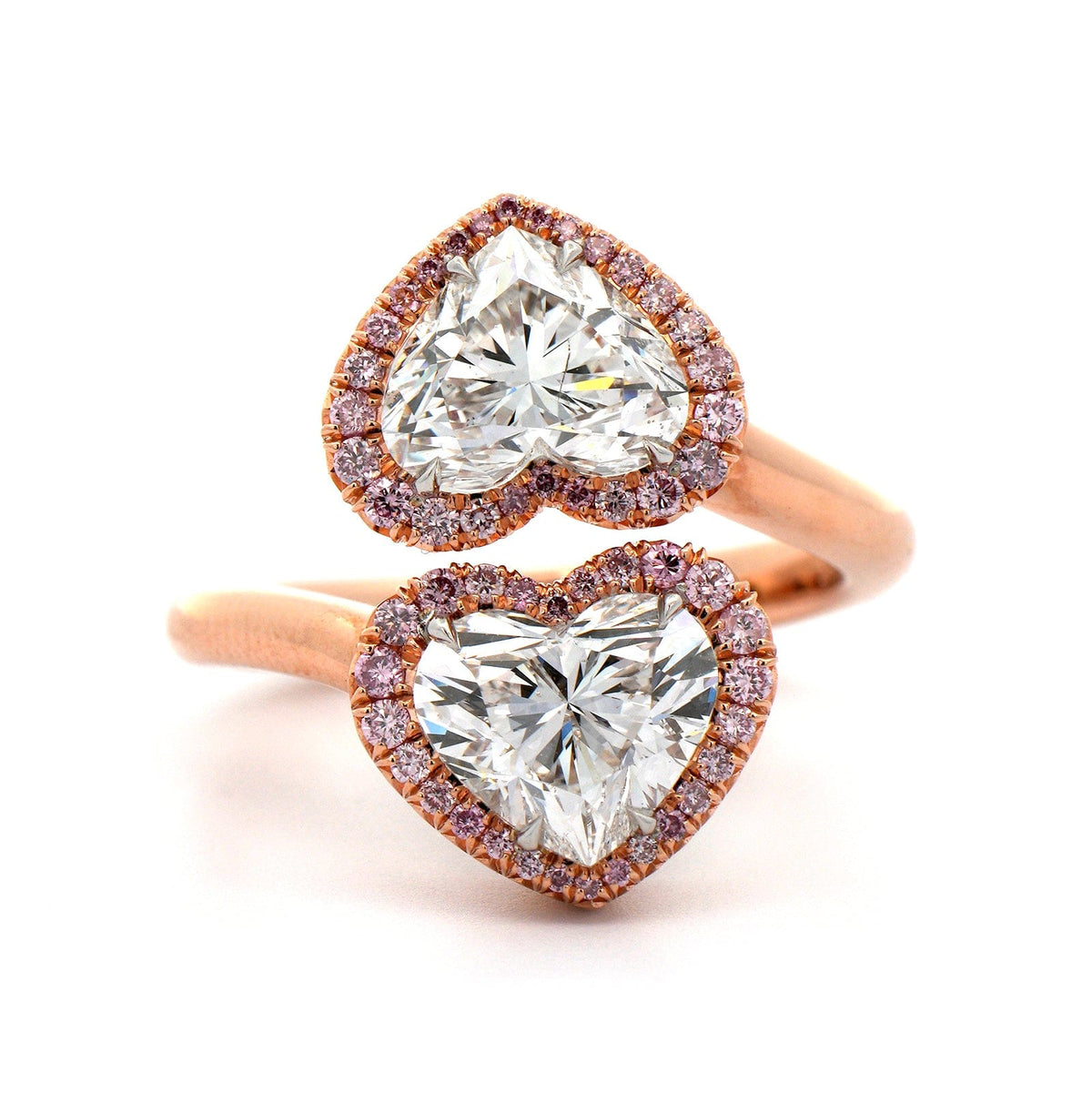 18K Rose Gold Heart Shaped Pink Diamond Bypass Ring