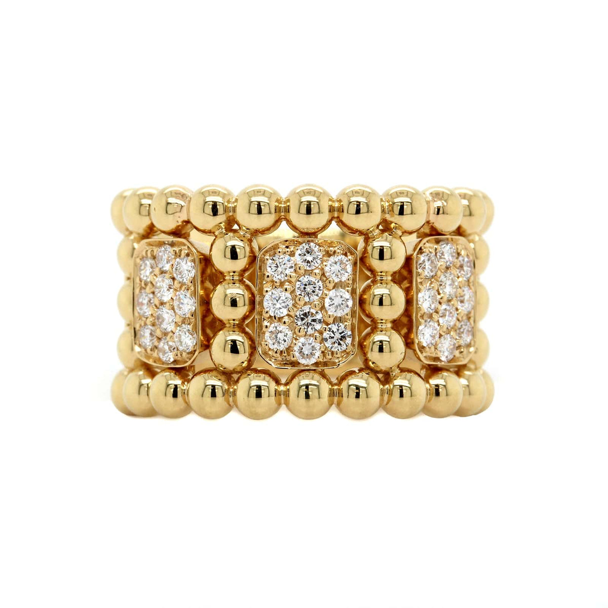 18K Yellow Gold Wide Beaded Diamond Cluster Ring