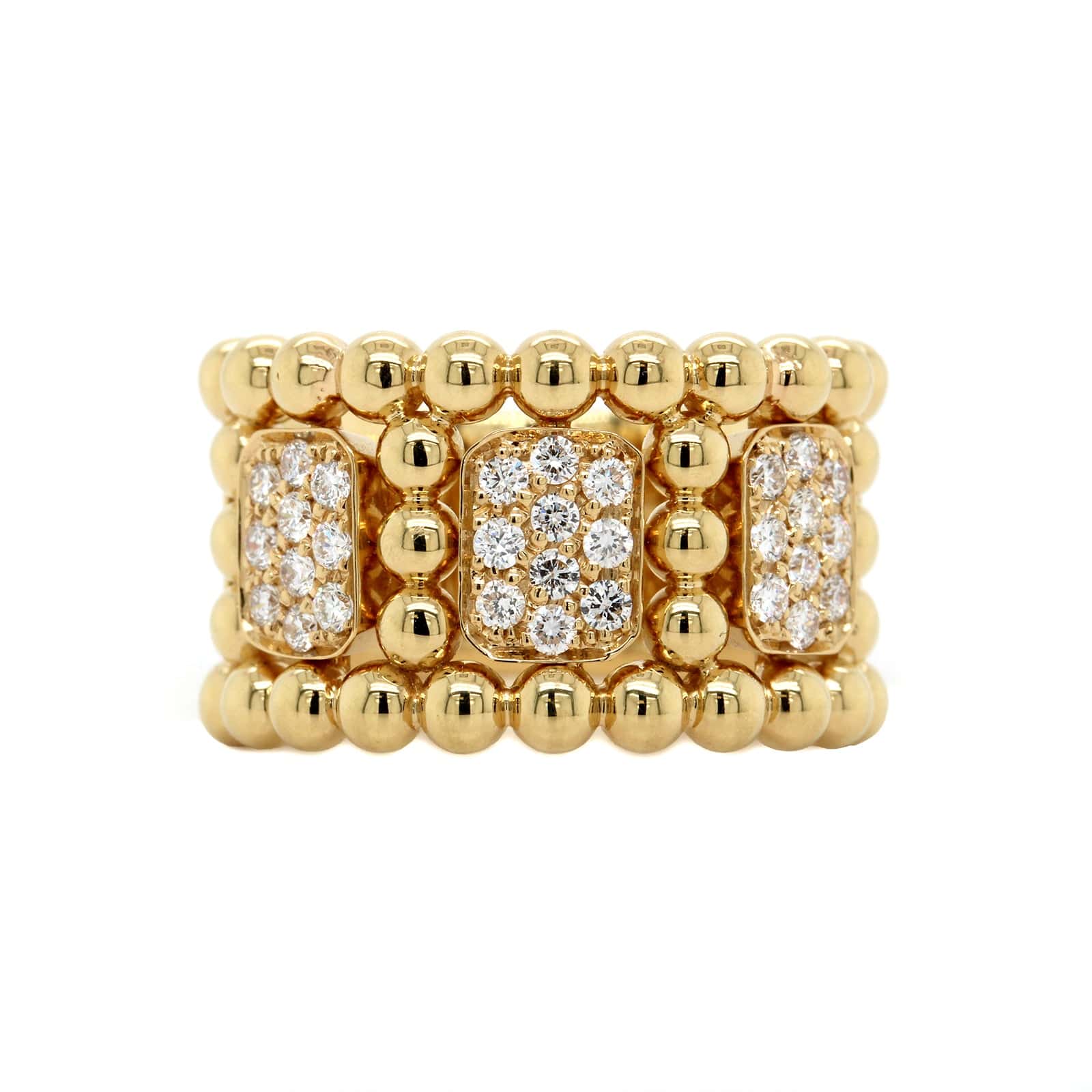 18K Yellow Gold Wide Beaded Diamond Cluster Ring