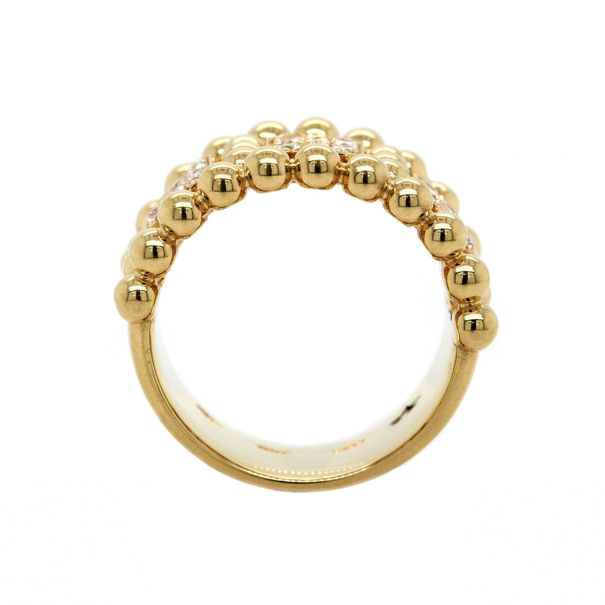 18K Yellow Gold Wide Beaded Diamond Cluster Ring