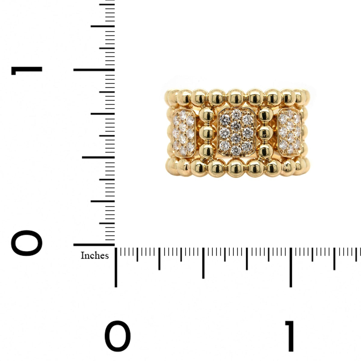 18K Yellow Gold Wide Beaded Diamond Cluster Ring