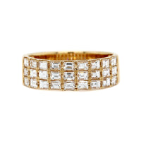 18K Yellow Gold 3 Row Baguette Diamond Ring