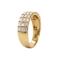 18K Yellow Gold 3 Row Baguette Diamond Ring