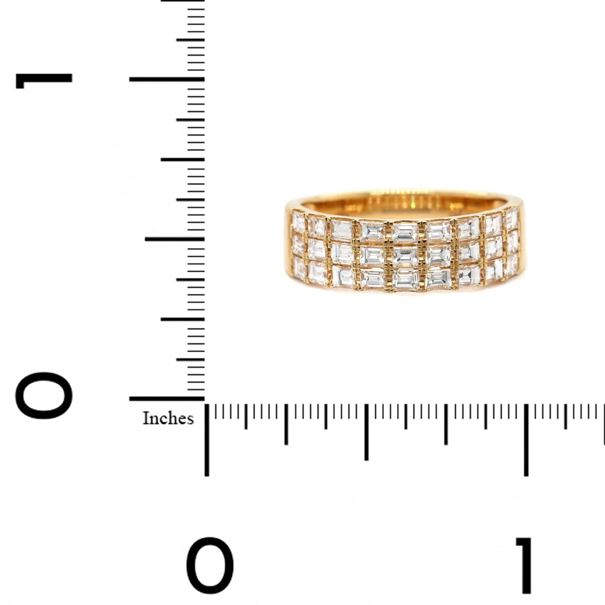 18K Yellow Gold 3 Row Baguette Diamond Ring