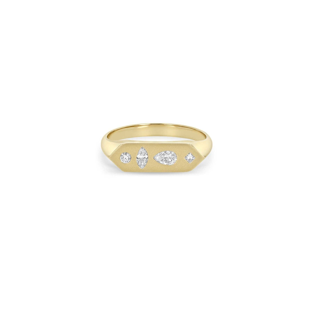 Zoe Chicco 14K Yellow Gold Multi Shaped Diamond Mosaic Bar Signet Ring