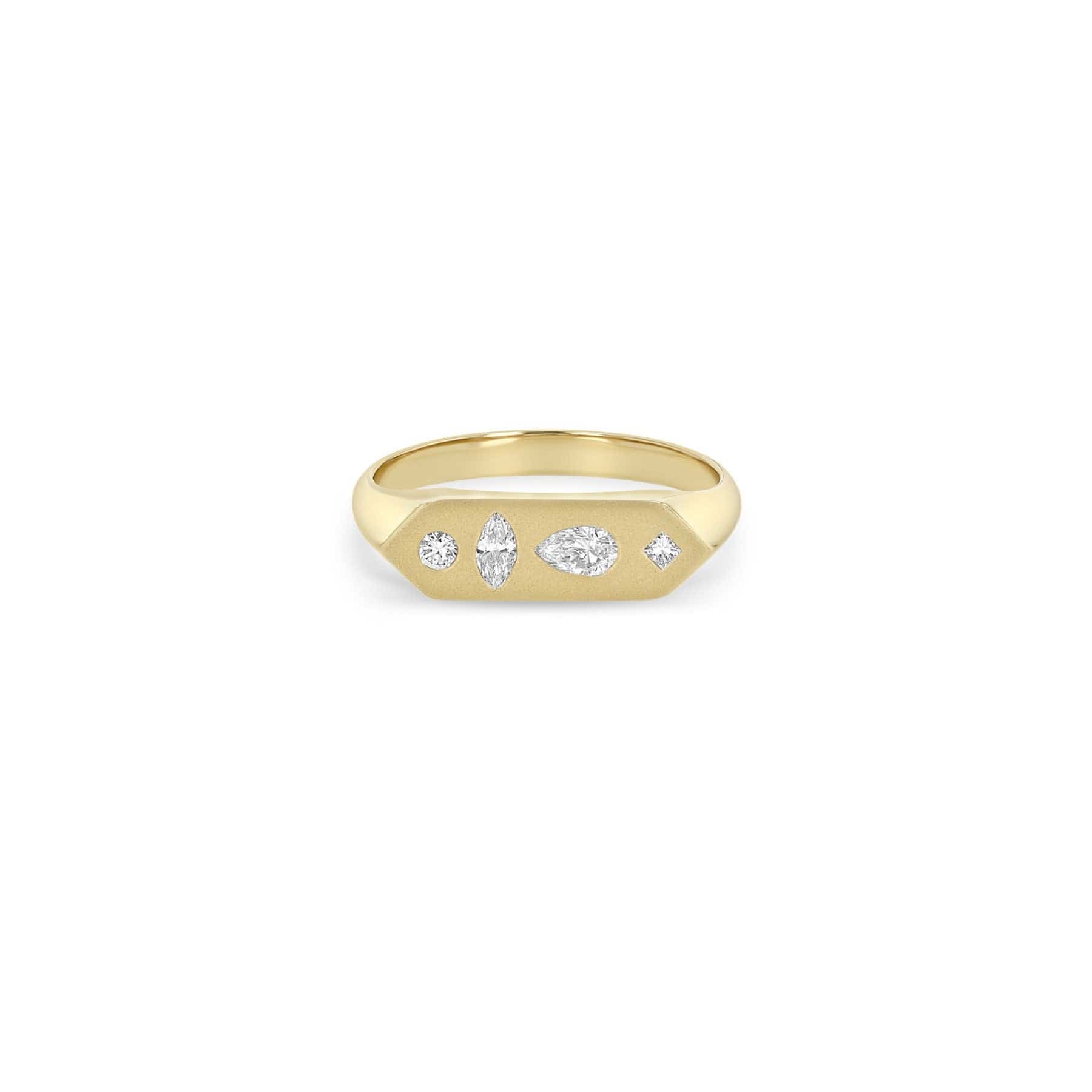 Zoe Chicco 14K Yellow Gold Multi Shaped Diamond Mosaic Bar Signet Ring