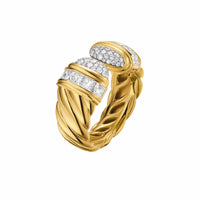 Sculpted Cable Open Cocktail Ring 18K Yellow Gold with Diamonds, 12.4mm