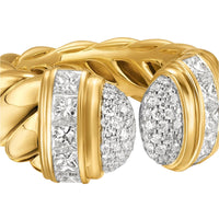 Sculpted Cable Open Cocktail Ring 18K Yellow Gold with Diamonds, 12.4mm