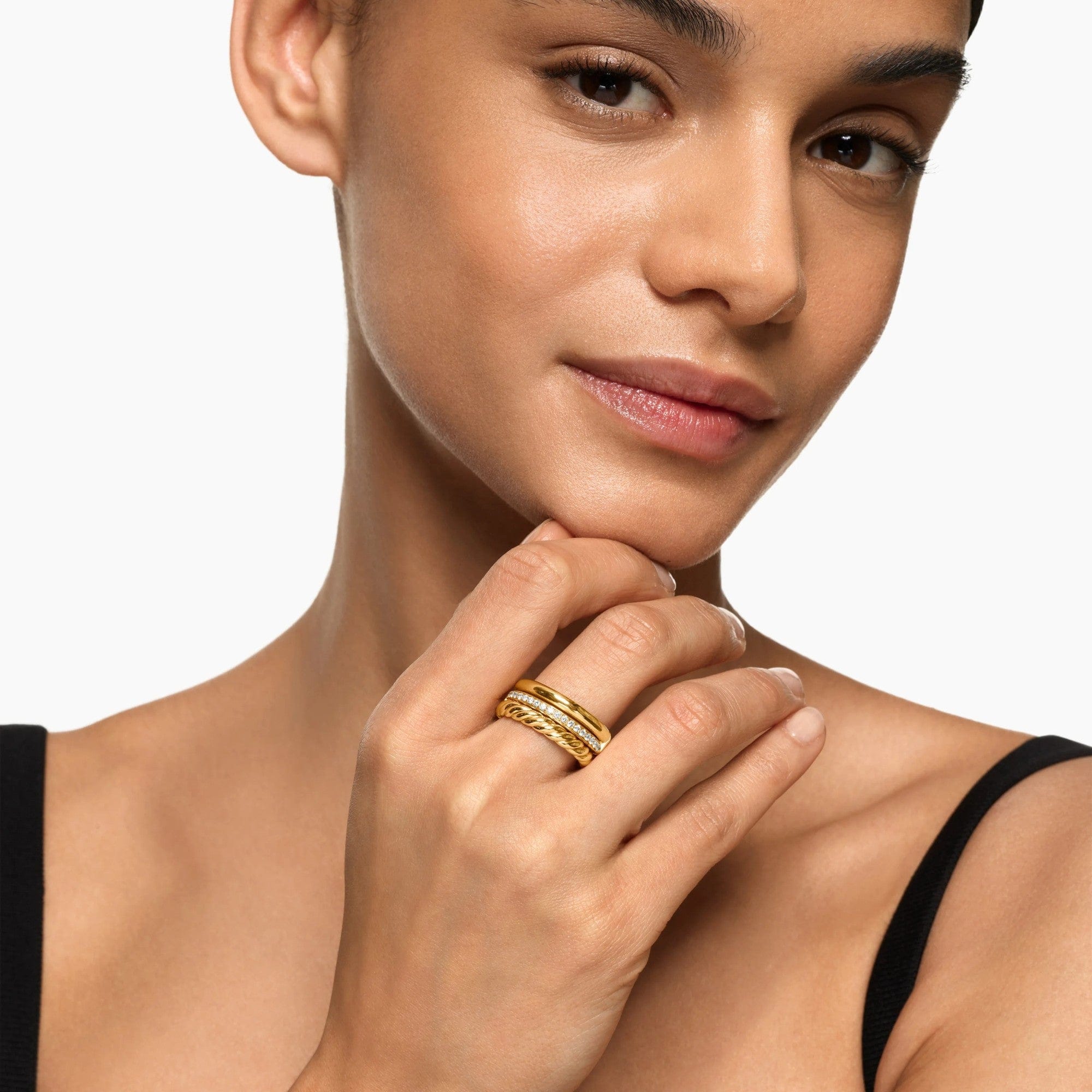 DY Mercer® Three Row Ring 18K Yellow Gold with Diamonds, 8.9mm