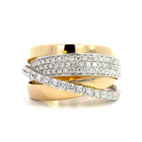 14K Two Tone Multi Row Pave Diamond Ring