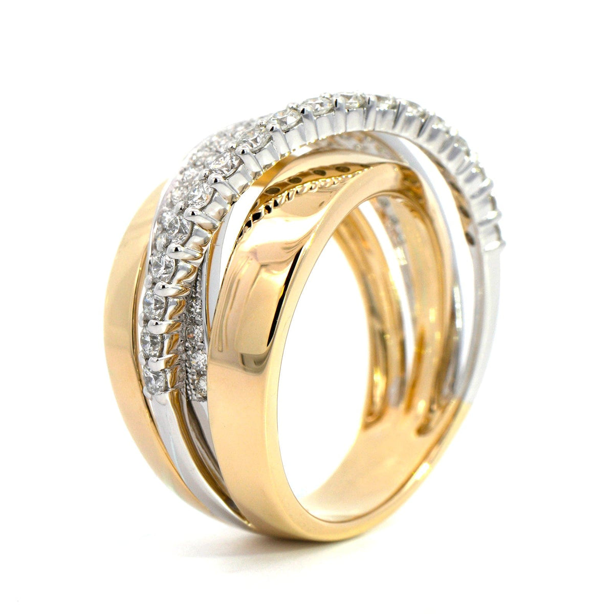 14K Two Tone Multi Row Pave Diamond Ring