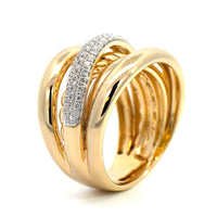 14K Yellow Gold Pave Diamond Multi Row Ring