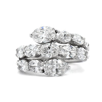 Platinum 3 Row Bypass Oval Diamond Ring