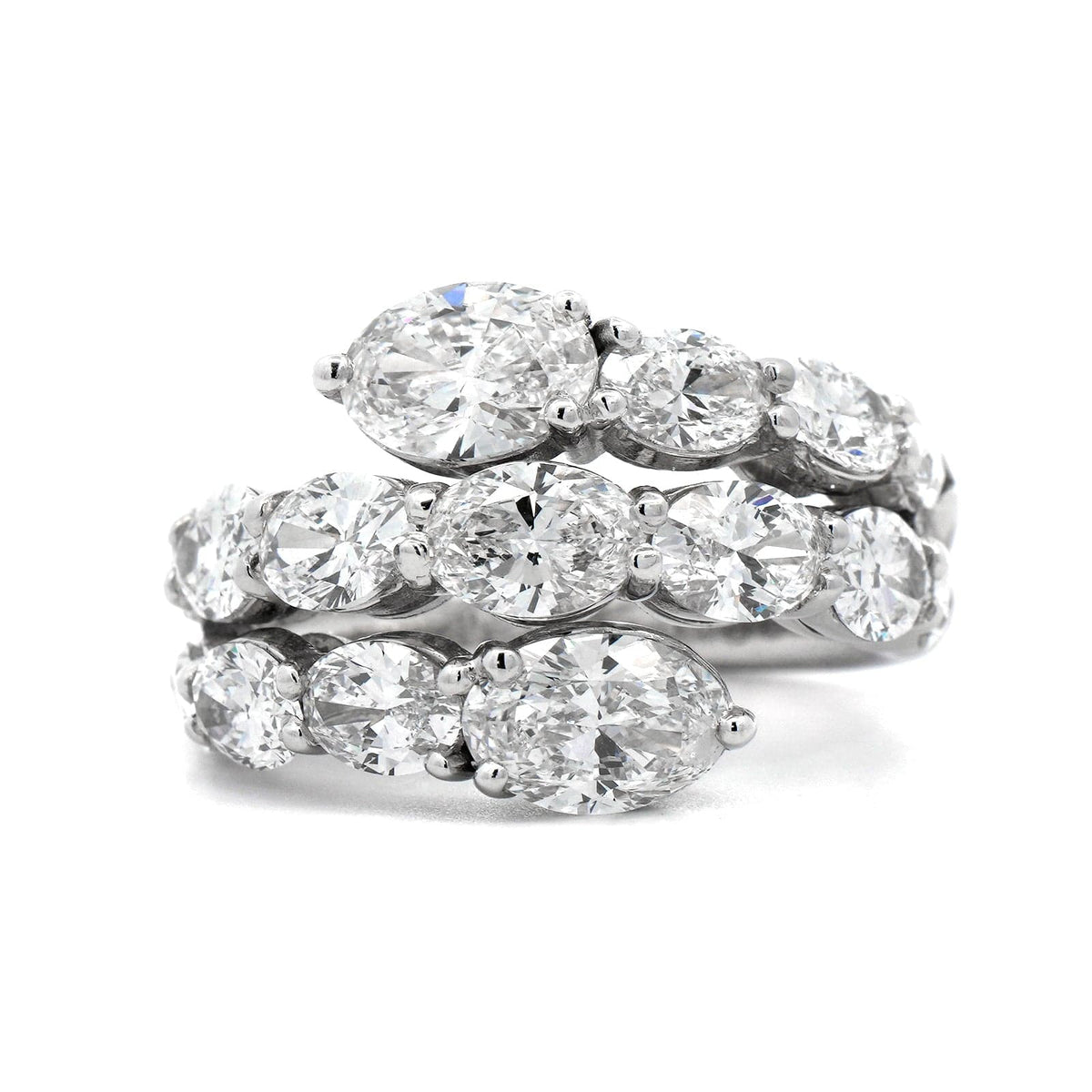Platinum 3 Row Bypass Oval Diamond Ring