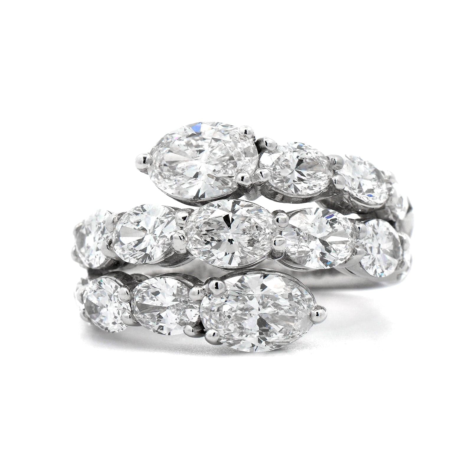Platinum 3 Row Bypass Oval Diamond Ring