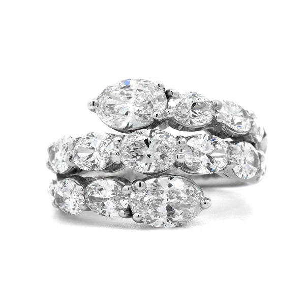 Platinum 3 Row Bypass Oval Diamond Ring