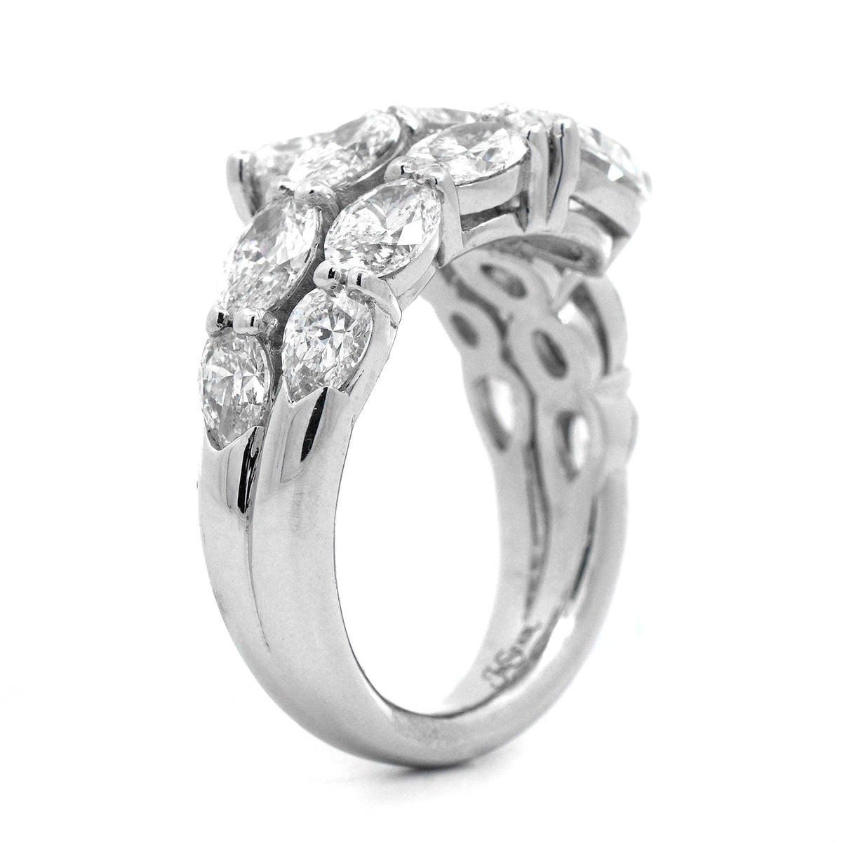 Platinum 3 Row Bypass Oval Diamond Ring