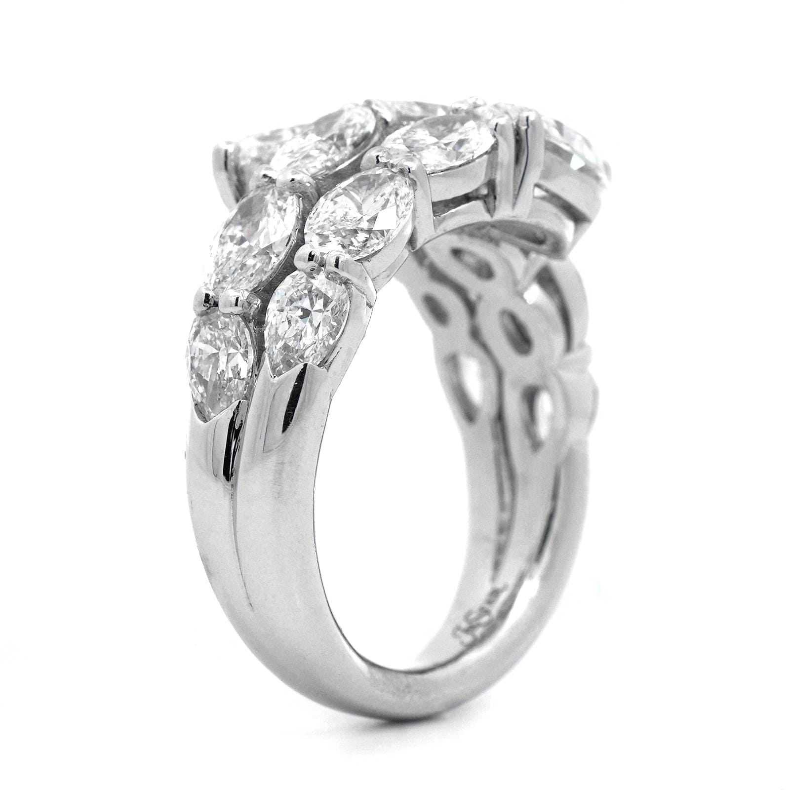 Platinum 3 Row Bypass Oval Diamond Ring