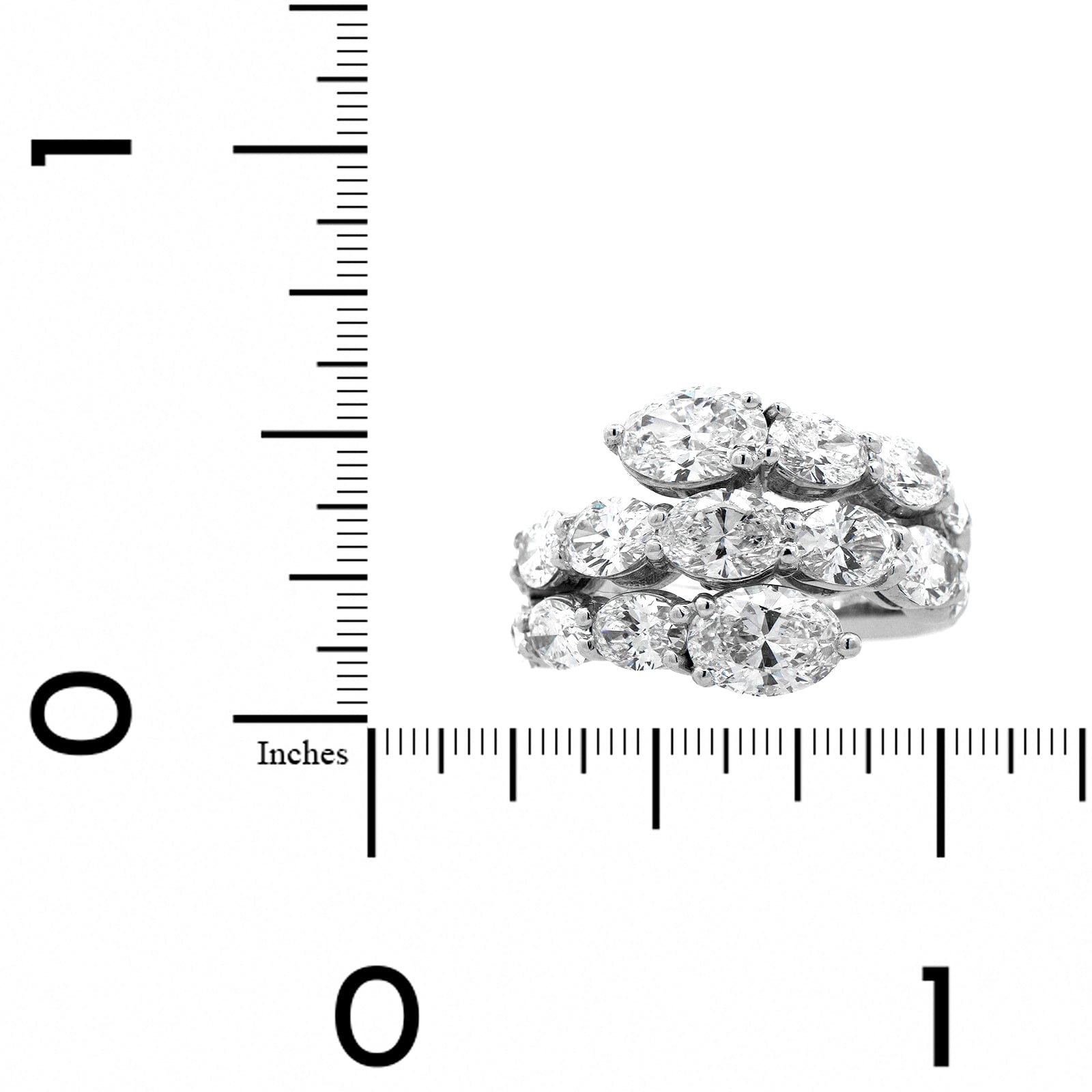 Platinum 3 Row Bypass Oval Diamond Ring