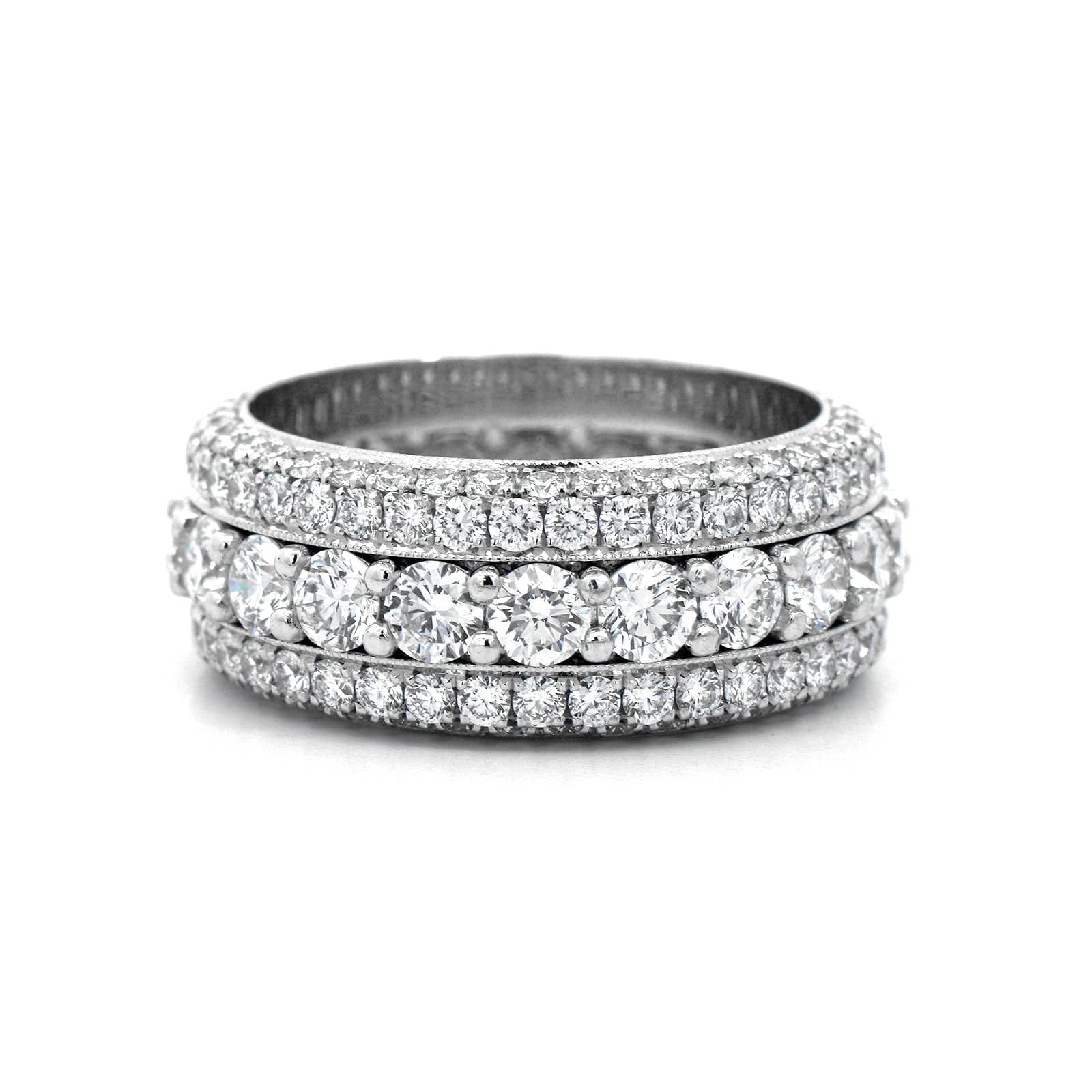 Platinum 3 Row Milgrain Diamond Band