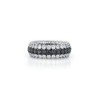 18K White Gold Three Row Black and White Diamond Stretch Ring