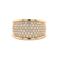 14K Yellow Gold 6 Row Pave Diamond Wide Domed Ring