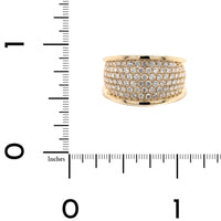 14K Yellow Gold 6 Row Pave Diamond Wide Domed Ring