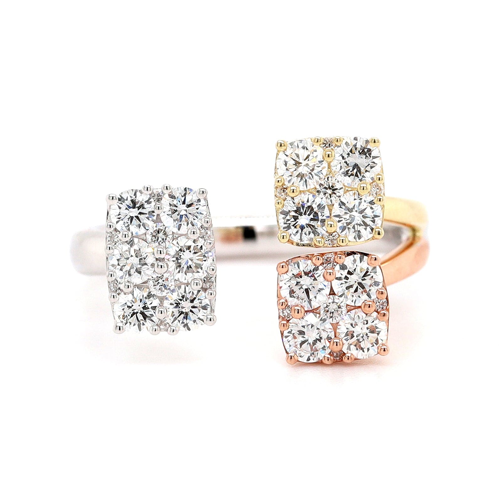 14K Tri Colored Diamond Bypass Ring