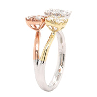 14K Tri Colored Diamond Bypass Ring