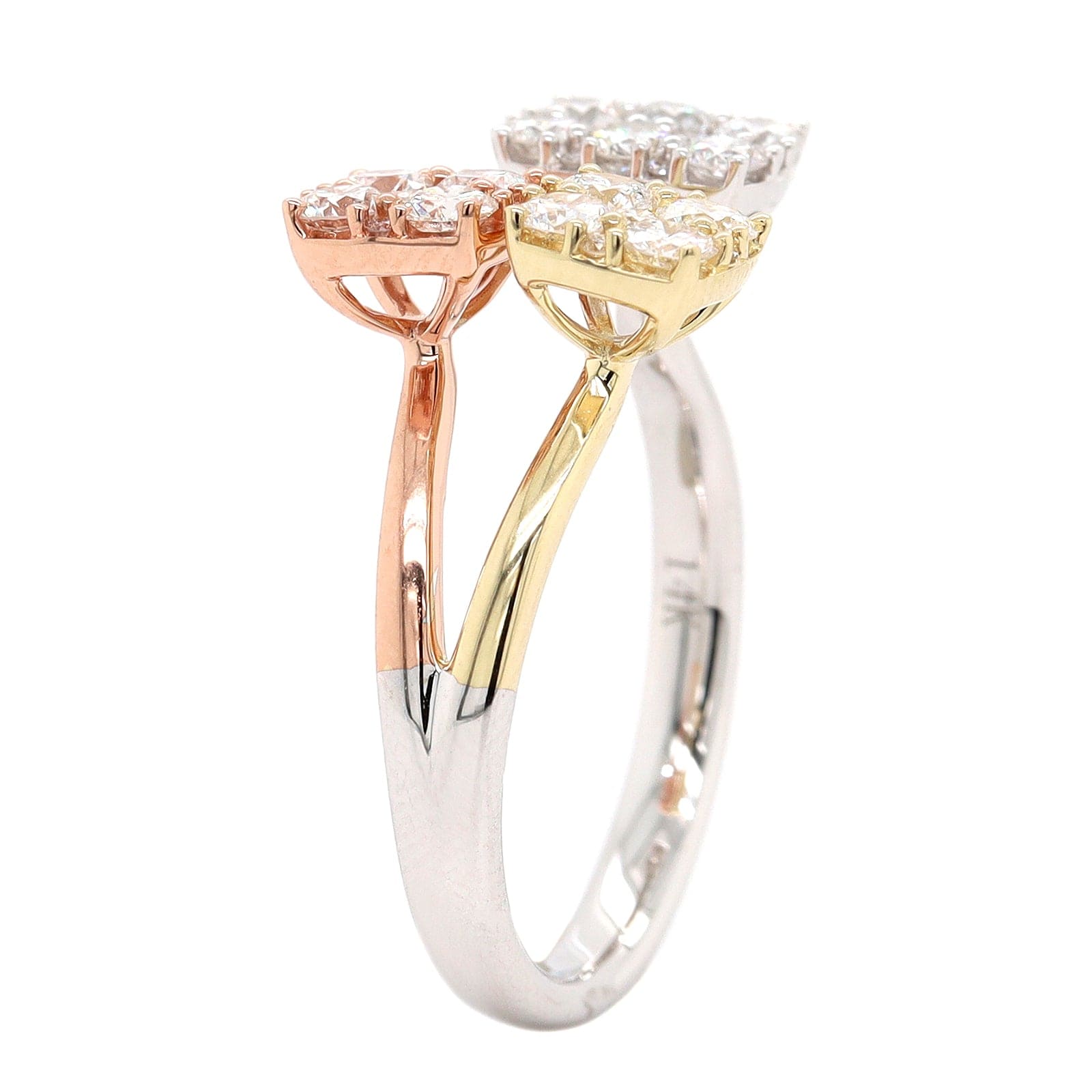 14K Tri Colored Diamond Bypass Ring
