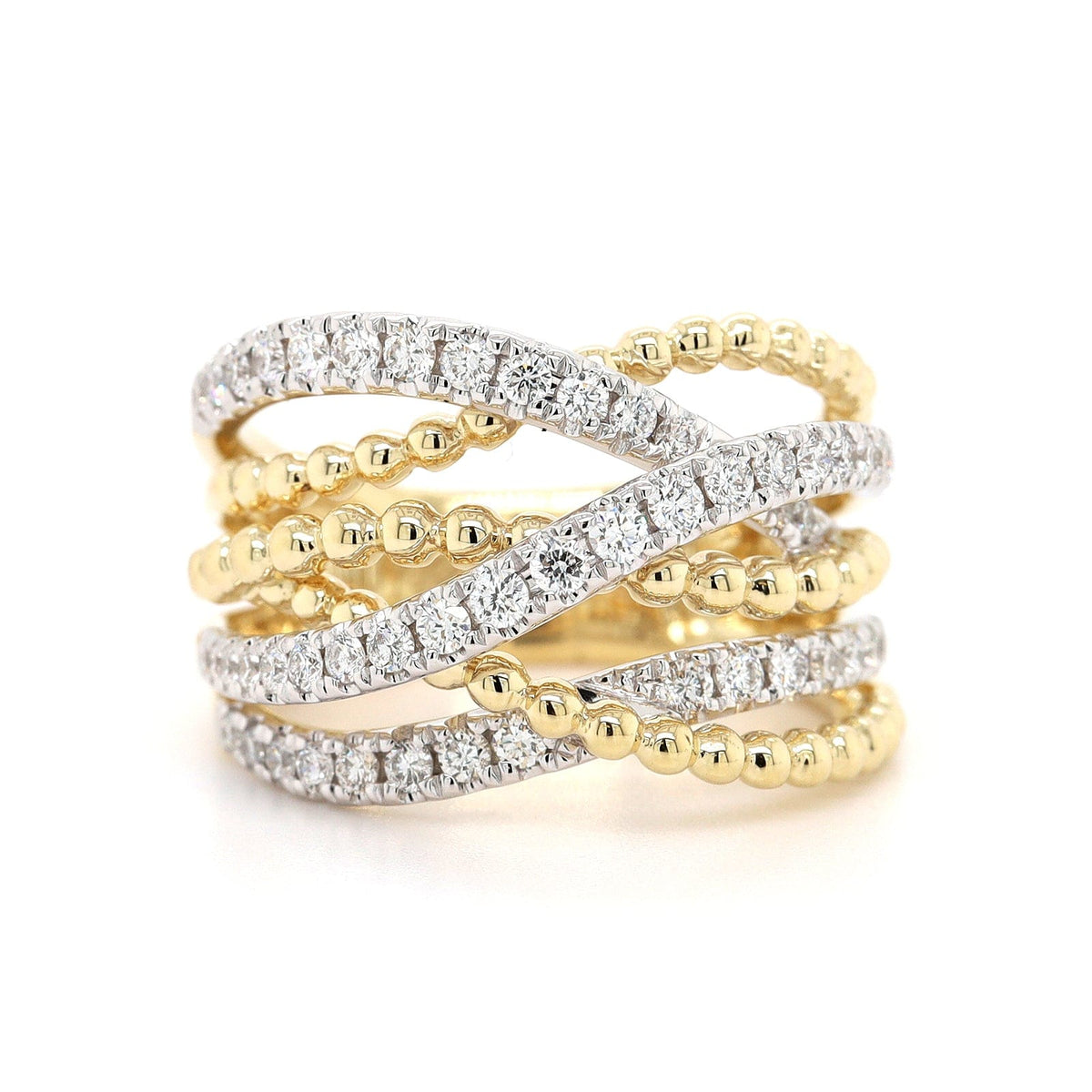 14K Two Tone Criss Cross Diamond Ring