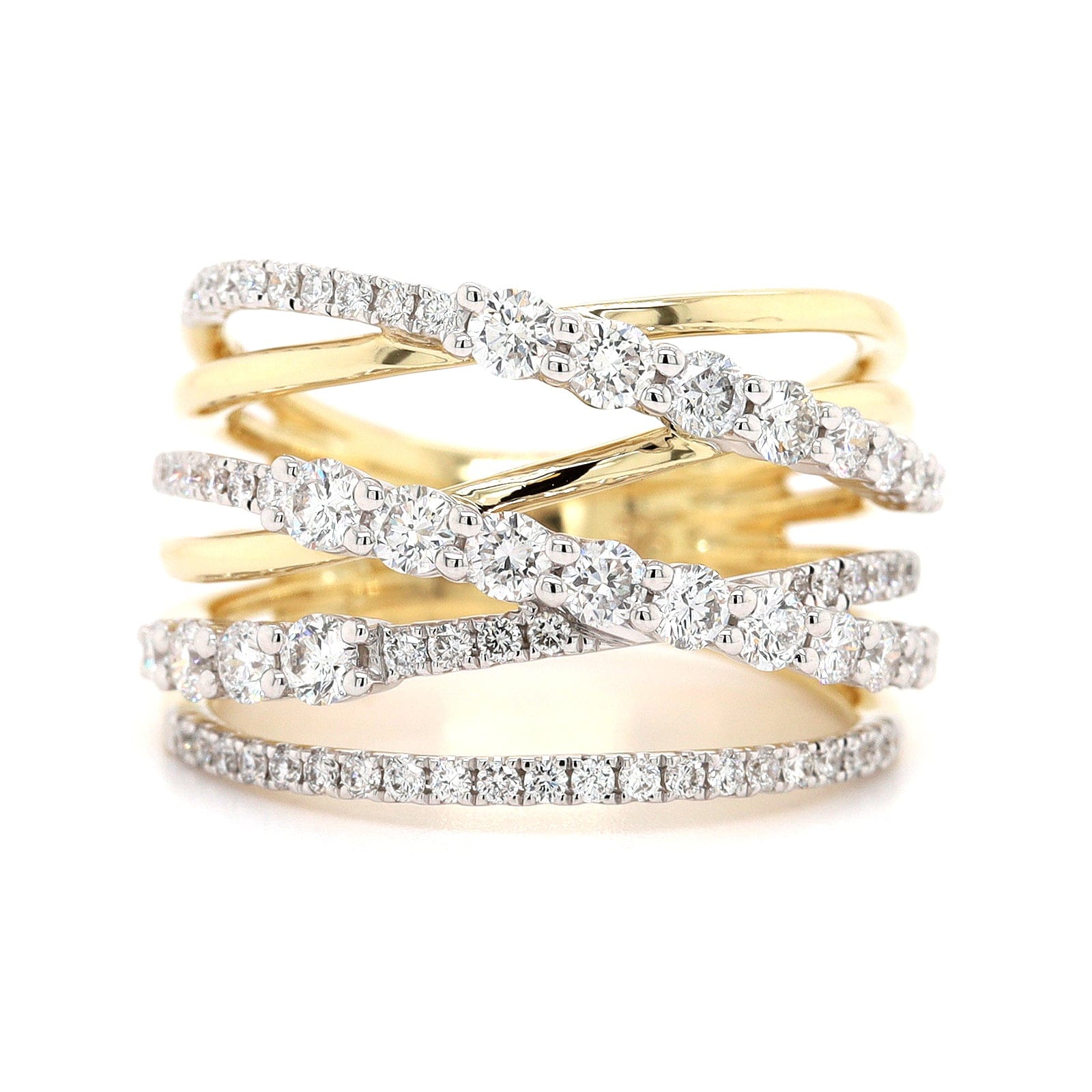 14K Two Tone Criss Cross Diamond Ring