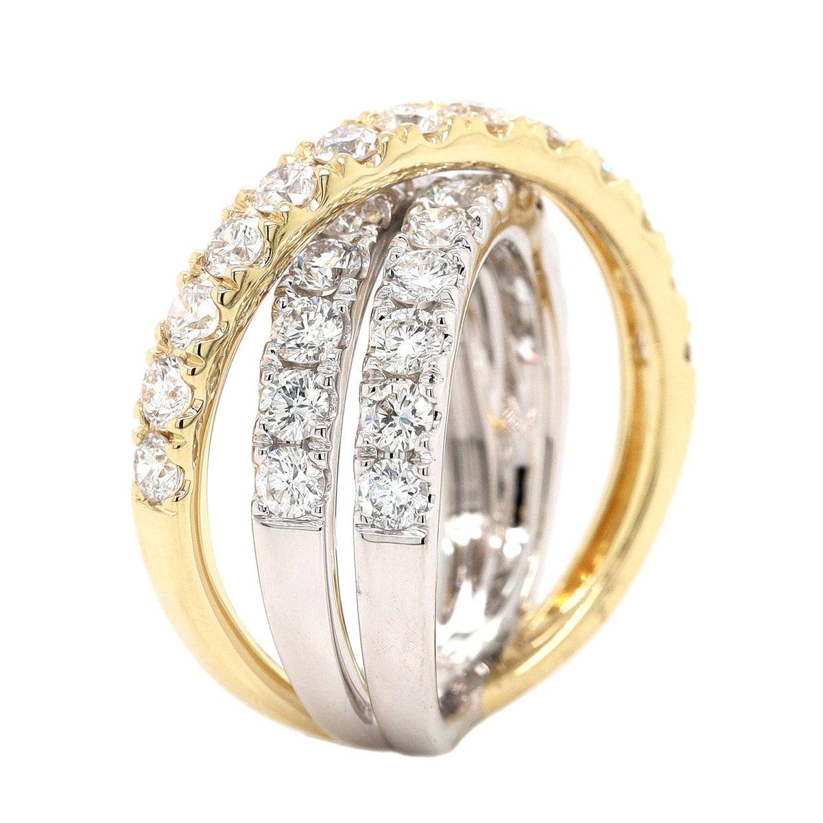 14K Two Tone Criss Cross Diamond Ring