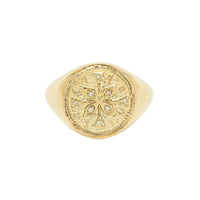 Azlee 18K Yellow Gold Diamond Compass Signet Coin Ring