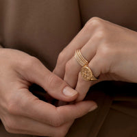Azlee 18K Yellow Gold Diamond Compass Signet Coin Ring