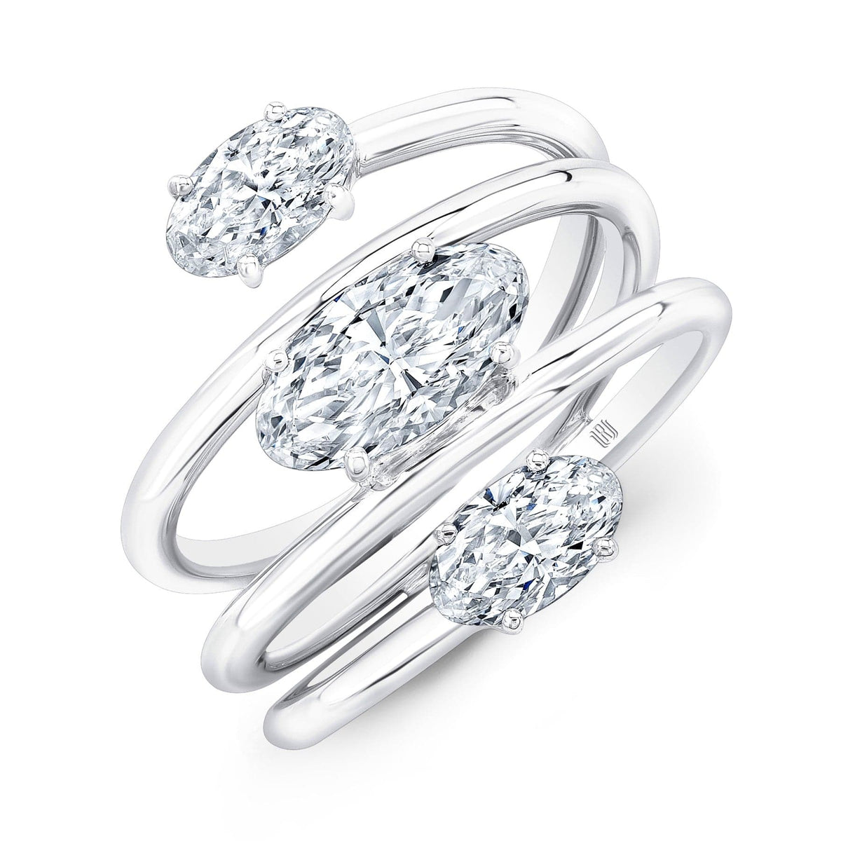 18K White Gold Multi Row Oval Diamond Ring