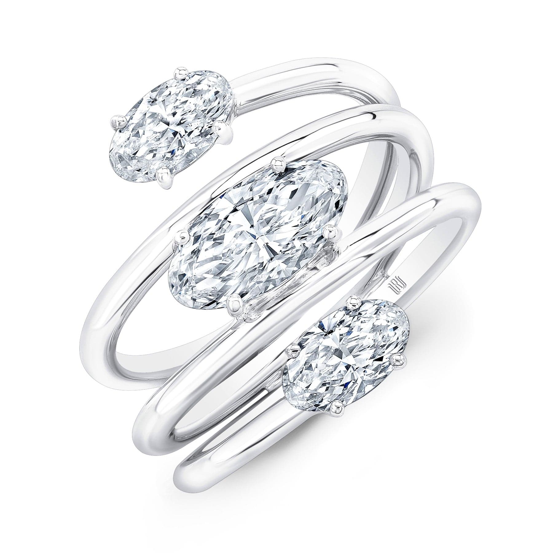 18K White Gold Multi Row Oval Diamond Ring