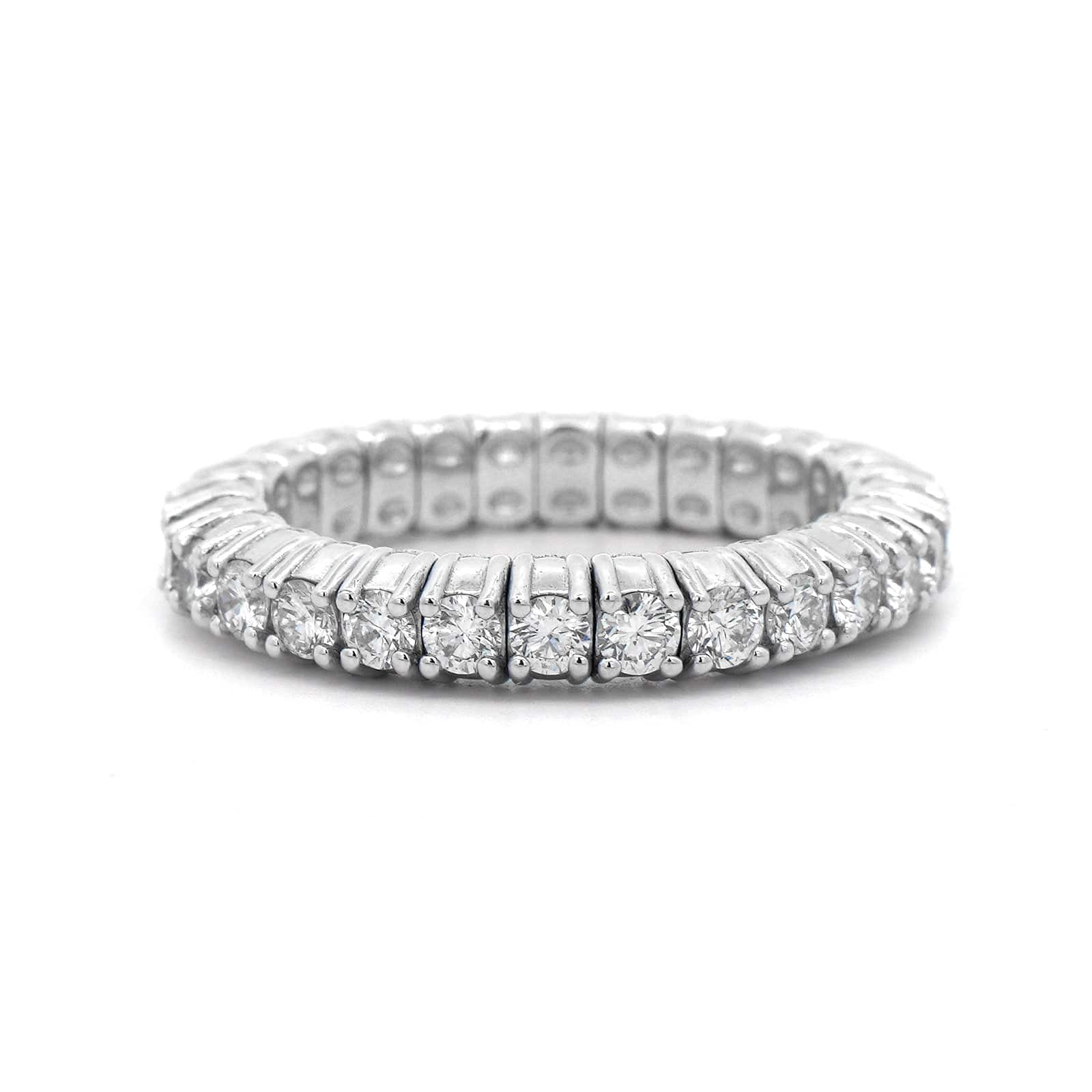 Zydo 18K White Gold Prong Set Diamond Stretch Ring