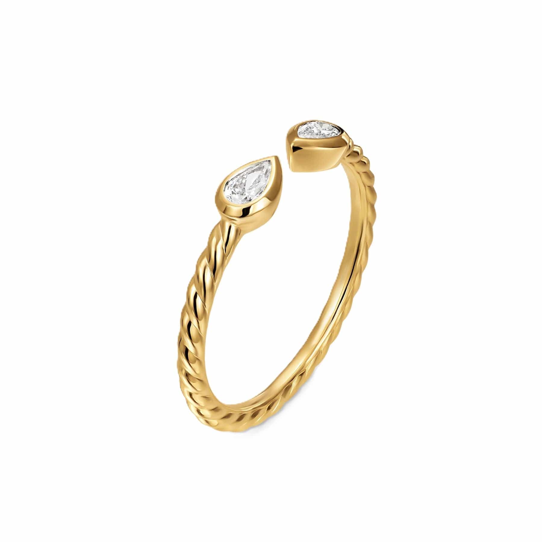 Petite Modern Renaissance® Open Pear Ring 18K Yellow Gold with Diamonds, 3.7mm