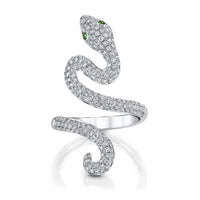 Anita Ko 18K White Gold Diamond and Tsavorite Snake Coil Ring