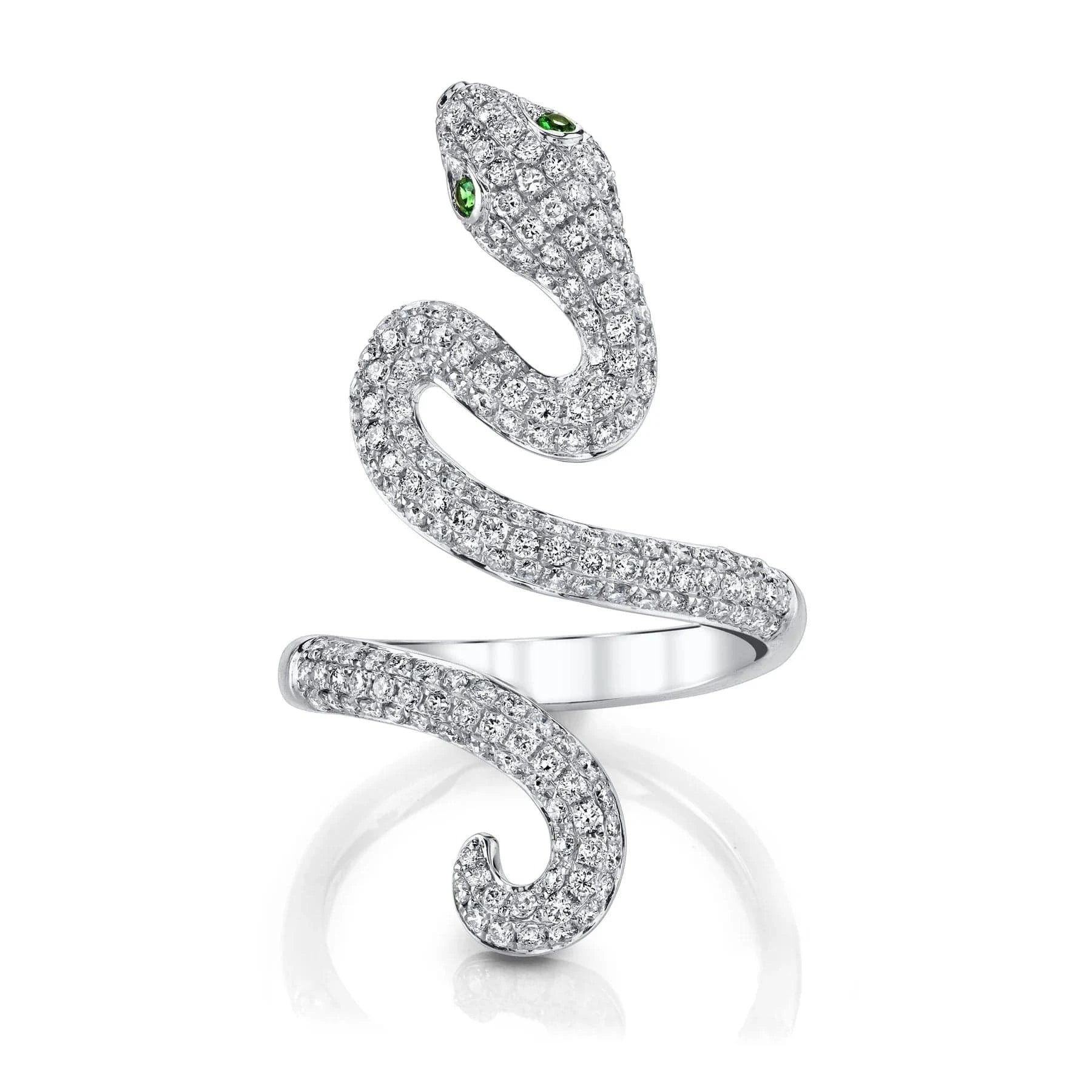 Anita Ko 18K White Gold Diamond and Tsavorite Snake Coil Ring