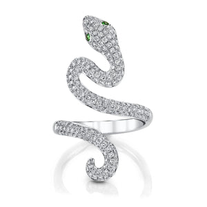 Anita Ko 18K White Gold Diamond and Tsavorite Snake Coil Ring