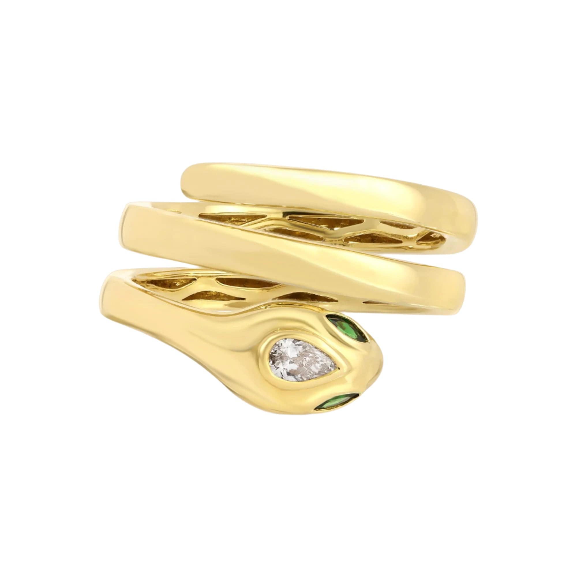 Anita Ko 18K Yellow Gold Diamond and Tsavorite Snake Coil Ring