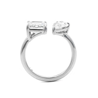 18K White Gold 2 Stone Asscher and Pear Shaped Diamond Ring